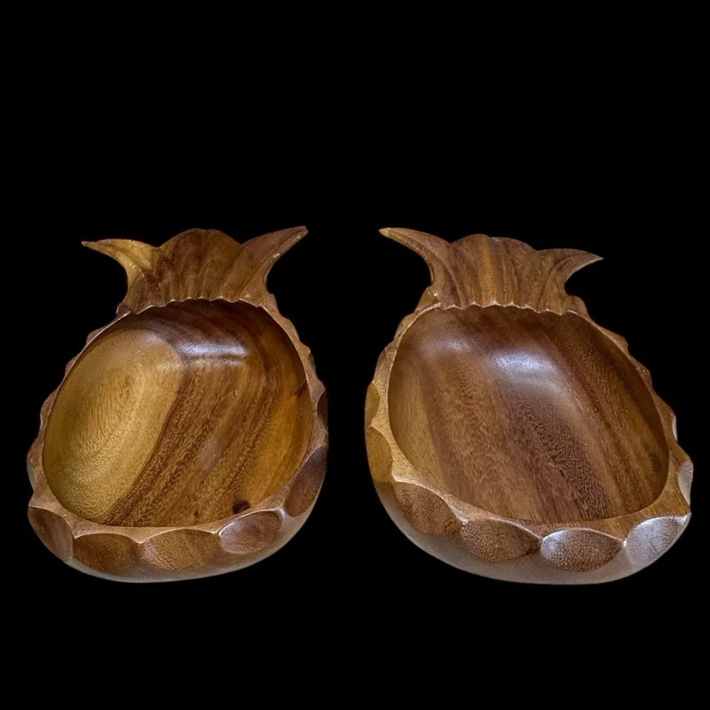 Pineapple Shape Salad‎ Bowl Serving Set With Spoons Bowls Monkey Pod Wood 11 Pc
